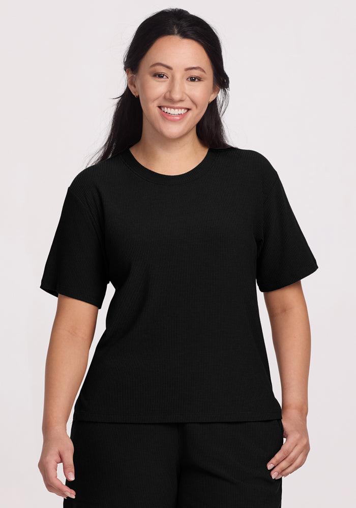 Delia Ribbed Short Sleeve - Black