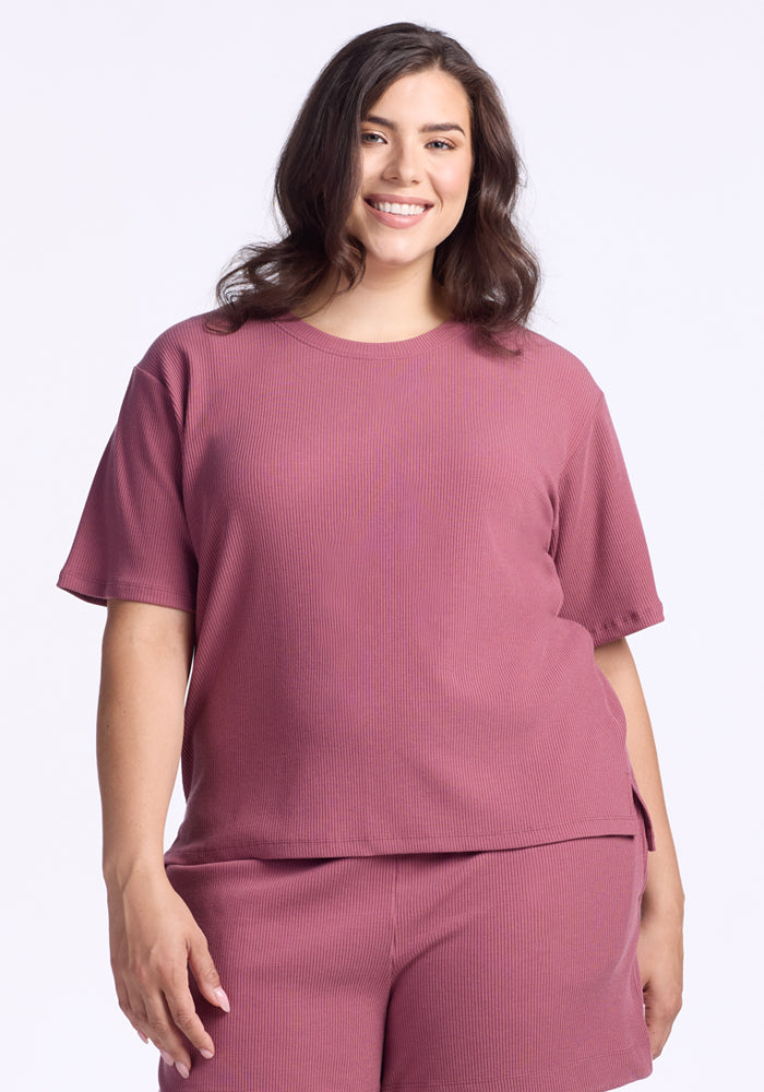 Delia Ribbed Short Sleeve - Powdered Rose