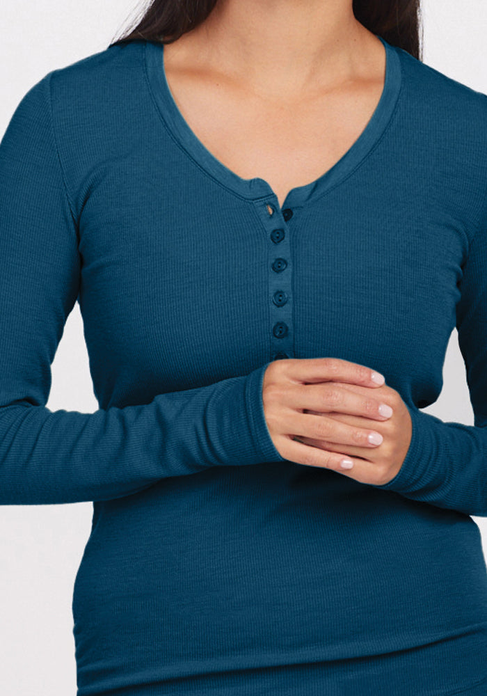 Reese Ribbed Henley - Real Teal